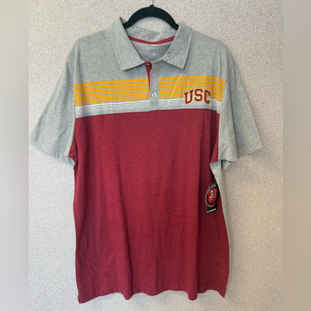 Colosseum Mans Size XL Heather Gray USC Trojans Chamberlain Polo NWT - Picture 1 of 7